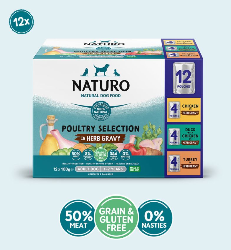 Adult Grain Gluten Free Poultry Selection in Herb Gravy 100g x 12 Naturo Pet Foods